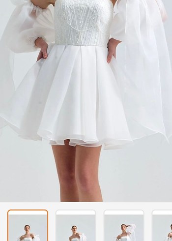 Straplez Mini Beyaz After- Parti Elbisesi - Görsel 4