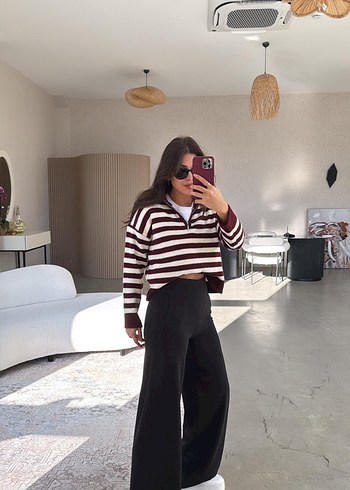 s Beden bordo Renk Siyah Krep Palazzo Pantolon
