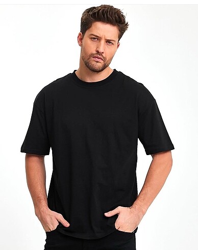 Diğer Basic Oversize Siyah Tshirt
