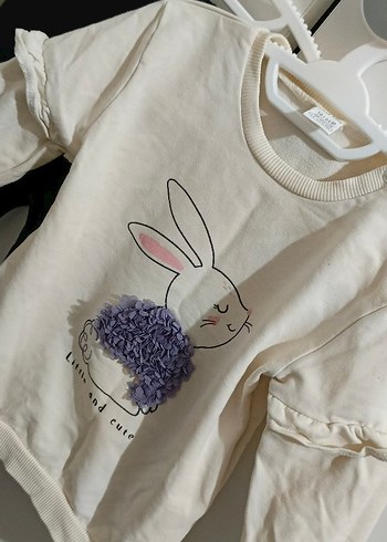 1,5 Yaş Beden beyaz Renk Uzun Kollu Tavşan Desenli Bebek Kız Takımı