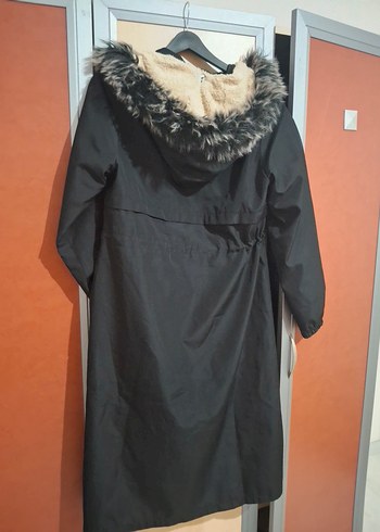 Siyah Uzun Kadın Mont Kapüşonlu - Görsel 2