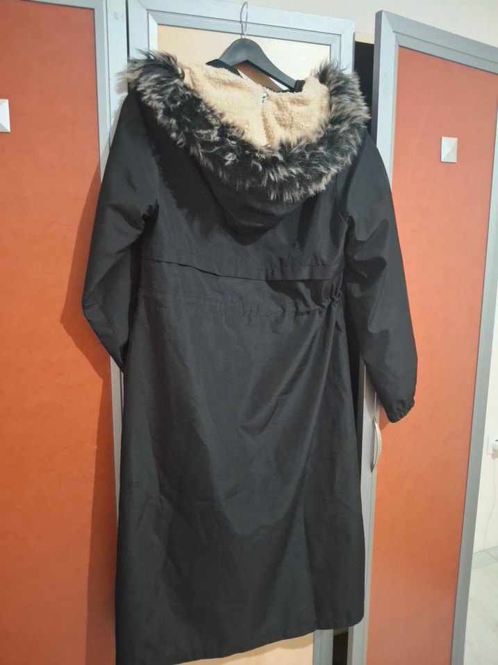 Siyah Uzun Kadın Mont Kapüşonlu - Görsel 2