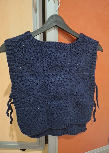 Kadın Lacivert Örgü Kolsuz Süveter - Görsel 2