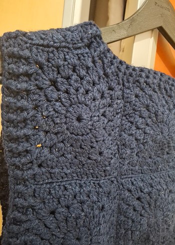 Kadın Lacivert Örgü Kolsuz Süveter - Görsel 3