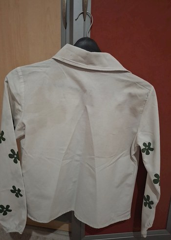 Beyaz Çiçek Baskılı Keten Gömlek - Görsel 2