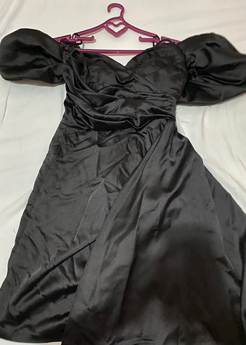 Straplez Drapeli Uzun Siyah saten Abiye - Görsel 3