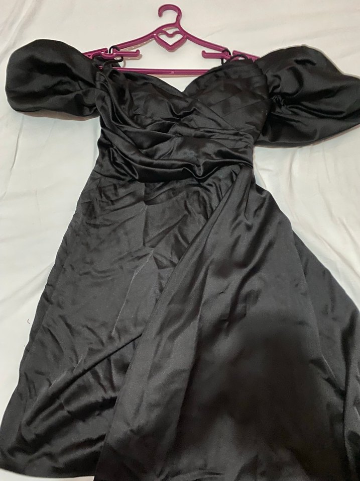 Straplez Drapeli Uzun Siyah saten Abiye - Görsel 3