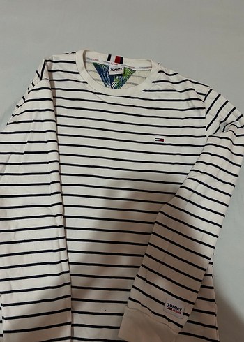 Orjinal Tommy Beyaz Çizgili unisex Sweatshirt