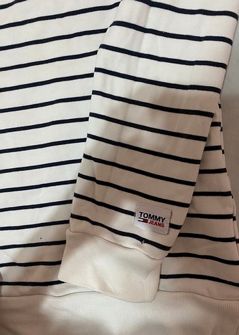 Orjinal Tommy Beyaz Çizgili unisex Sweatshirt - Görsel 3
