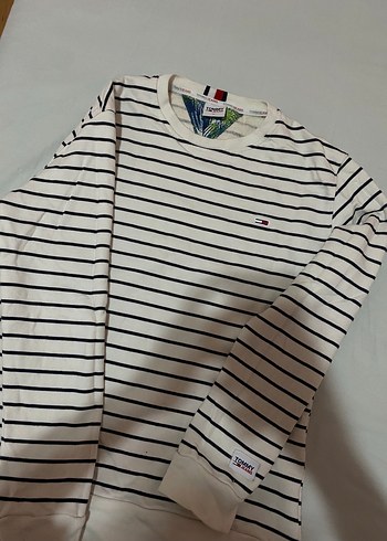 Orjinal Tommy Beyaz Çizgili unisex Sweatshirt - Görsel 4