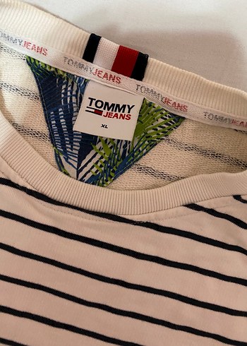 Orjinal Tommy Beyaz Çizgili unisex Sweatshirt - Görsel 2