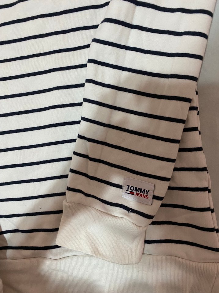 Orjinal Tommy Beyaz Çizgili unisex Sweatshirt - Görsel 3