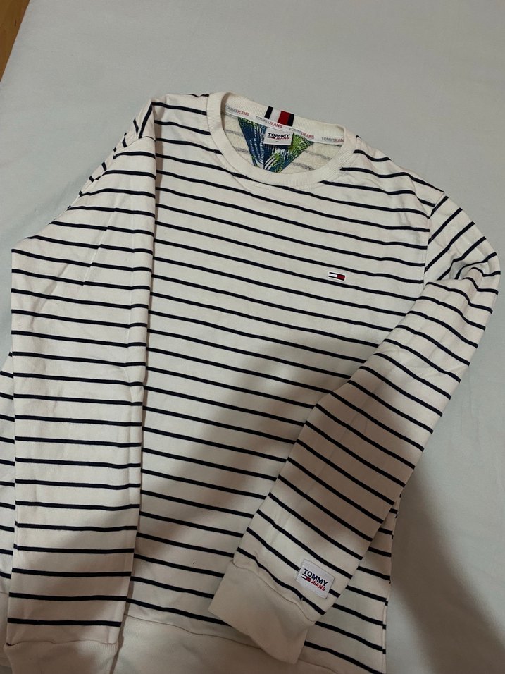 Orjinal Tommy Beyaz Çizgili unisex Sweatshirt - Görsel 4