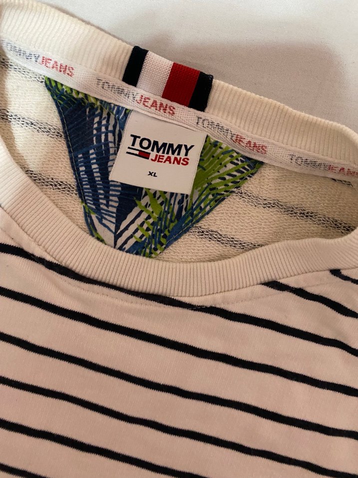 Orjinal Tommy Beyaz Çizgili unisex Sweatshirt - Görsel 2