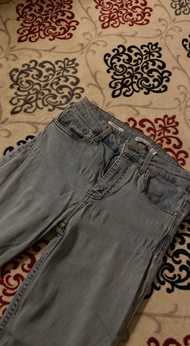 Bershka Düğmeli Mavi Denim Kadın Pantolon - Görsel 3