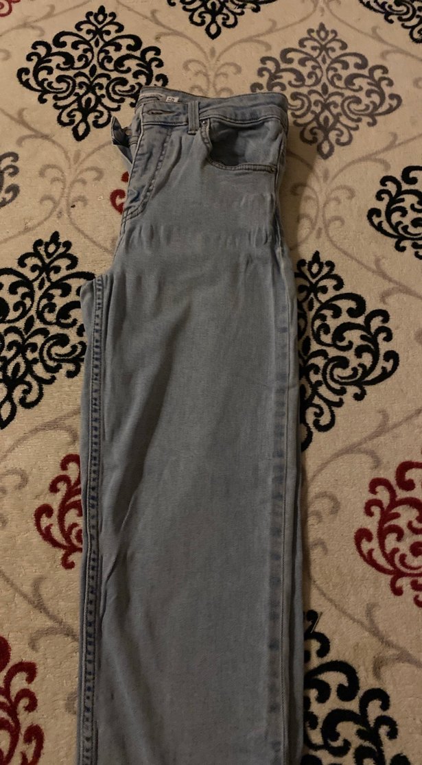 Bershka Düğmeli Mavi Denim Kadın Pantolon - Görsel 2