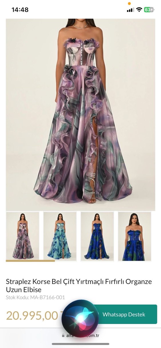 Straplez Korse Bel Çift Yırtmaçlı Fırfırlı Abiye - Görsel 2