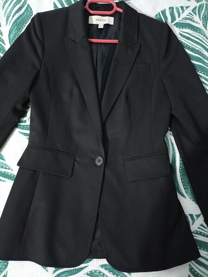 Düğmeli Siyah Kadın Blazer Ceket takımı - Görsel 4