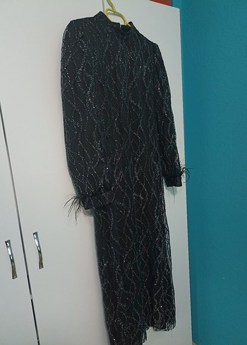 Siyah Uzun Kollu Uzun Abiye - Görsel 8