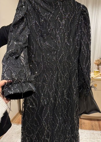 Siyah Uzun Kollu Uzun Abiye - Görsel 2