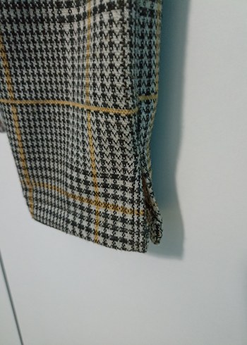 Gri Ekoseli Kemerli Kadın Kumaş Pantolon - Görsel 3