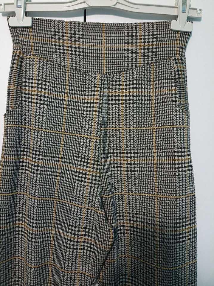 Gri Ekoseli Kemerli Kadın Kumaş Pantolon - Görsel 2