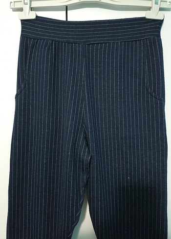 Lacivert Çizgili Kadın Kumaş Pantolon - Görsel 2