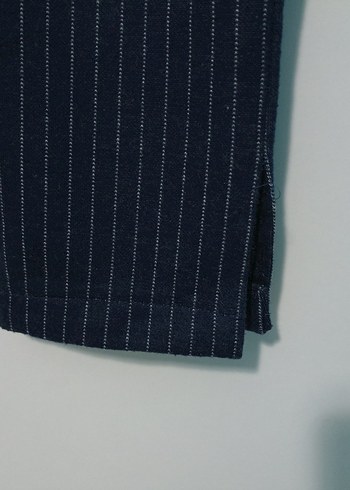 Lacivert Çizgili Kadın Kumaş Pantolon - Görsel 3