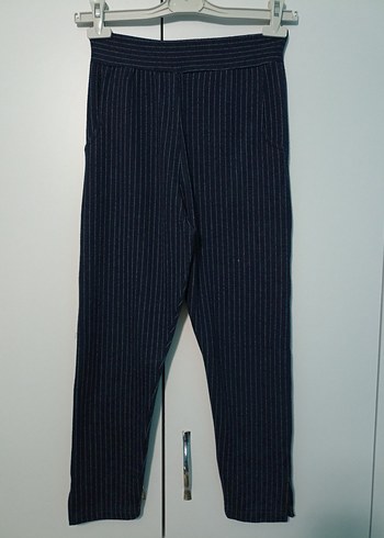 Lacivert Çizgili Kadın Kumaş Pantolon - Görsel 6