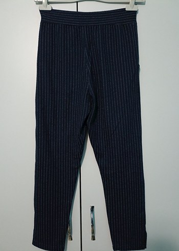 Lacivert Çizgili Kadın Kumaş Pantolon - Görsel 4