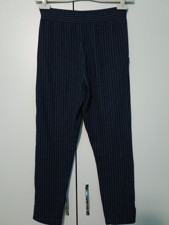 Lacivert Çizgili Kadın Kumaş Pantolon - Görsel 4