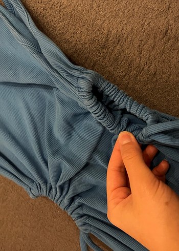 Mavi Drapeli Uzun Askılı Elbise - Görsel 4