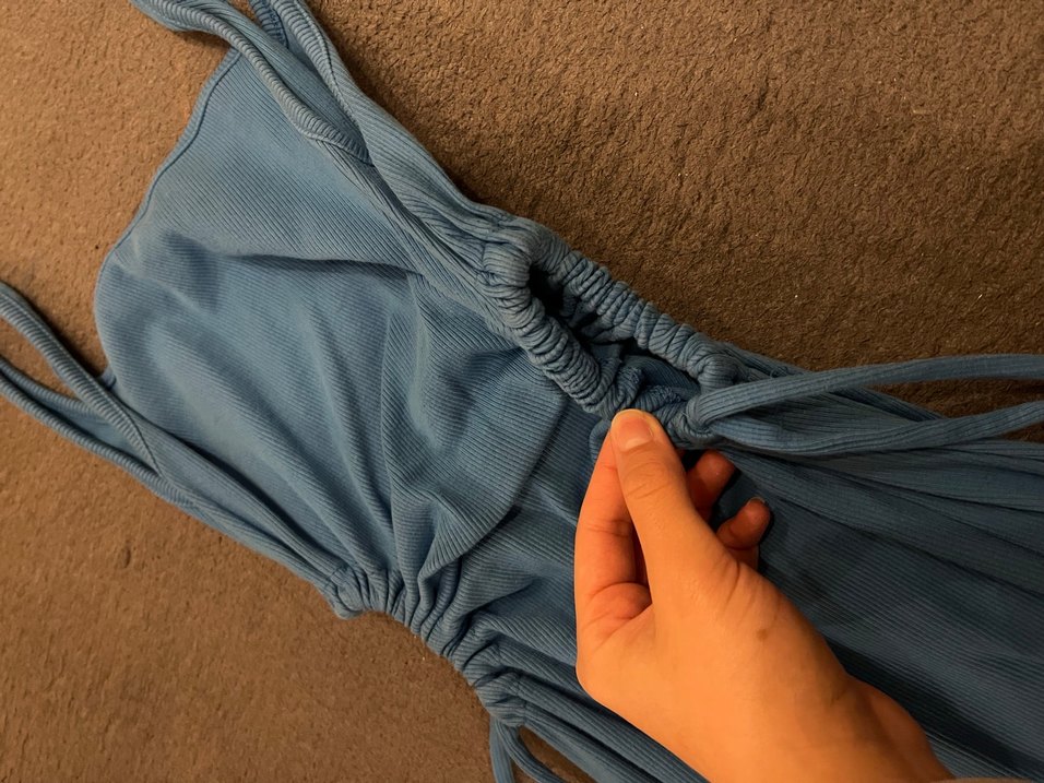 Mavi Drapeli Uzun Askılı Elbise - Görsel 4