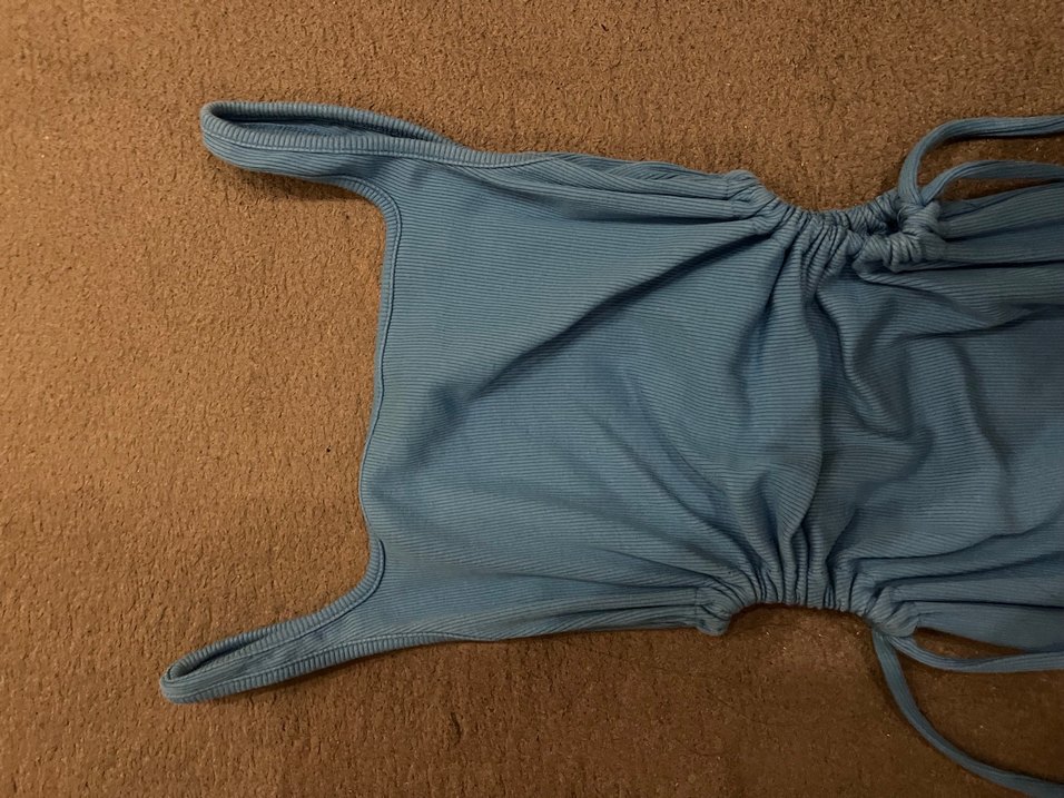 Mavi Drapeli Uzun Askılı Elbise - Görsel 5