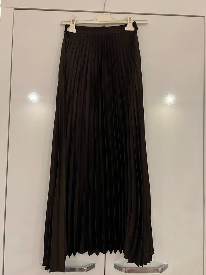 Uzun Pilili Kahverengi Kadın Etek - Görsel 2