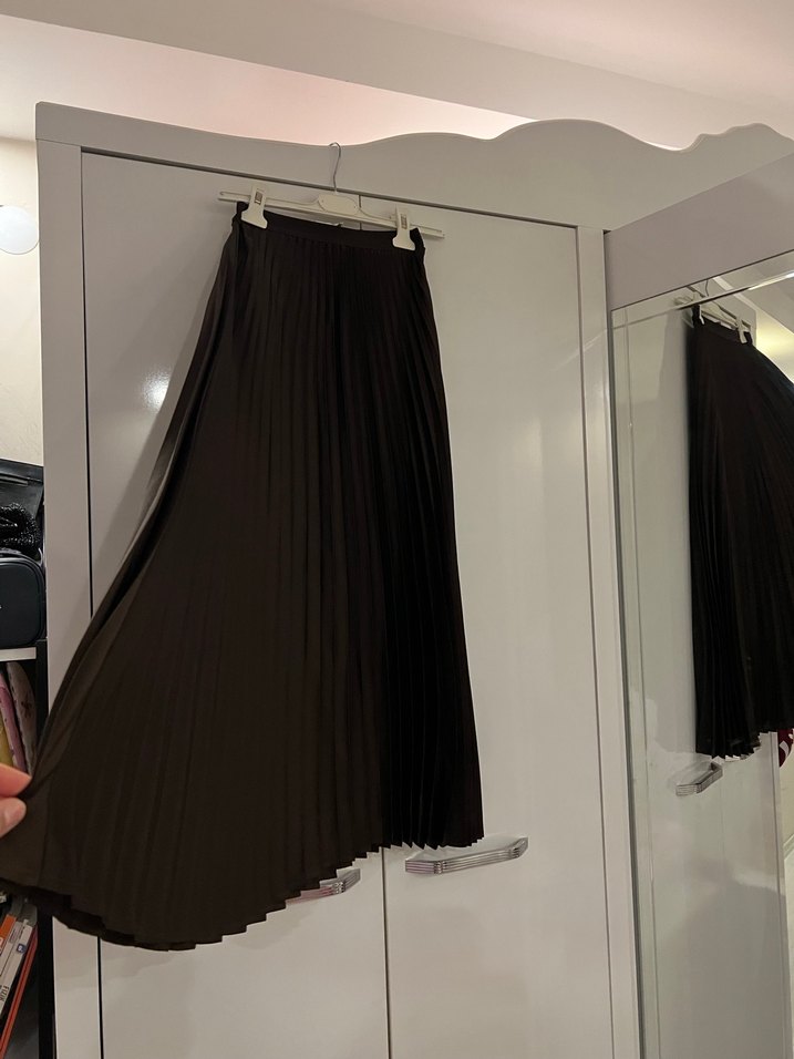 Uzun Pilili Kahverengi Kadın Etek - Görsel 3