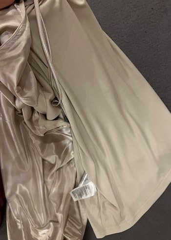 Midi Saten Bej Elbise - Görsel 5