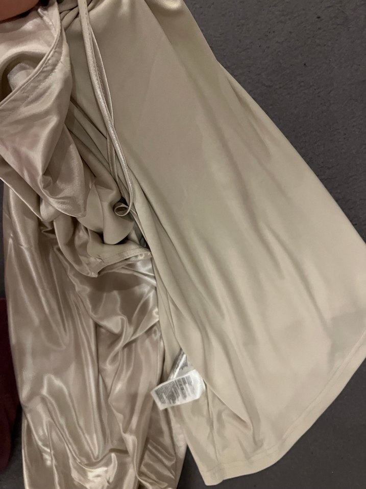 Midi Saten Bej Elbise - Görsel 5