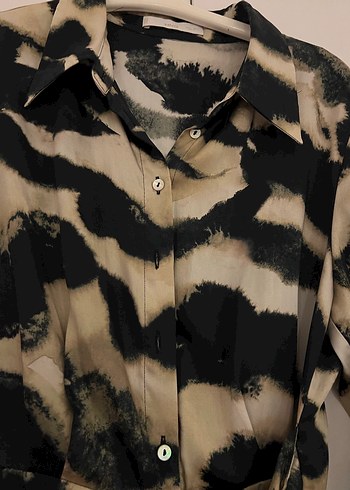 Desenli Uzun Gömlek Elbise - Görsel 5