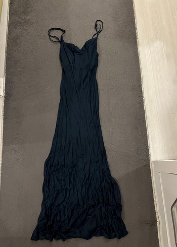 Saten Uzun Maxi Degaje Yaka Elbise - Görsel 2