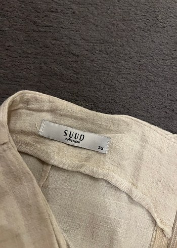 Bej Keten Bağlama Detaylı Uzun Etek - Görsel 3