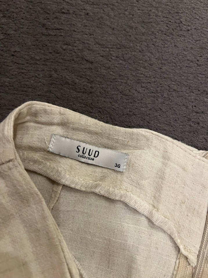 Bej Keten Bağlama Detaylı Uzun Etek - Görsel 3