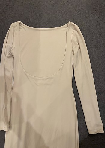 Bej Uzun Kollu Elbise - Görsel 4