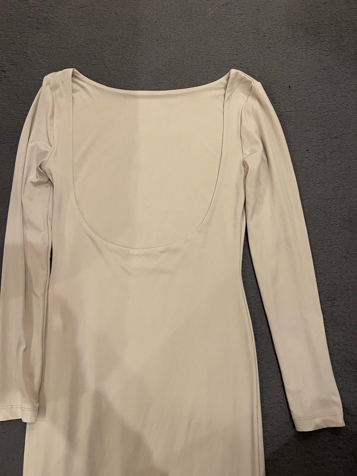 Bej Uzun Kollu Elbise - Görsel 4