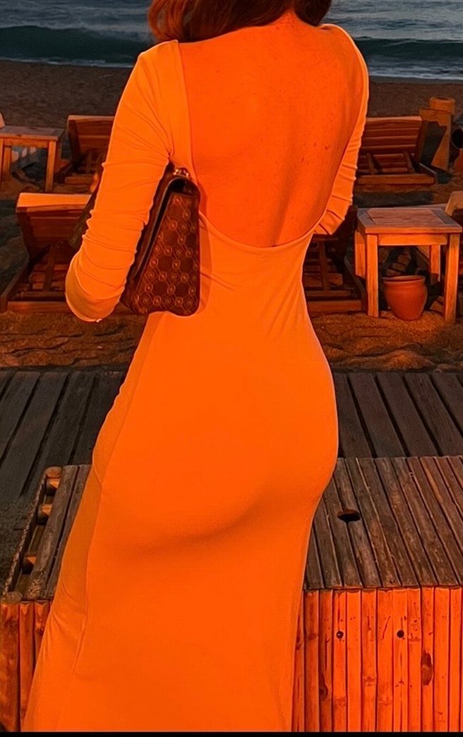 Bej Uzun Kollu Elbise - Görsel 2