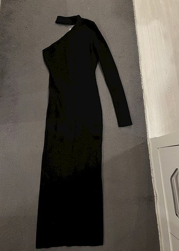 Tek Kollu Boyun Detaylı Triko Elbise - Görsel 2