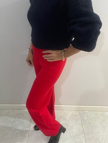 Kırmızı triko pantolon - Görsel 4