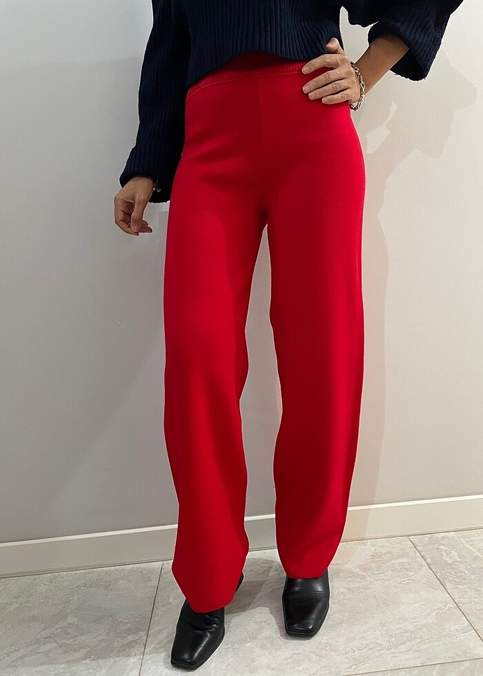 Kırmızı triko pantolon - Görsel 2