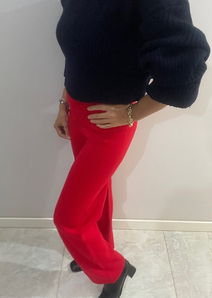 Kırmızı triko pantolon - Görsel 4