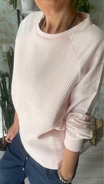 s Beden Pudra rengi kolları şifon sweatshirt